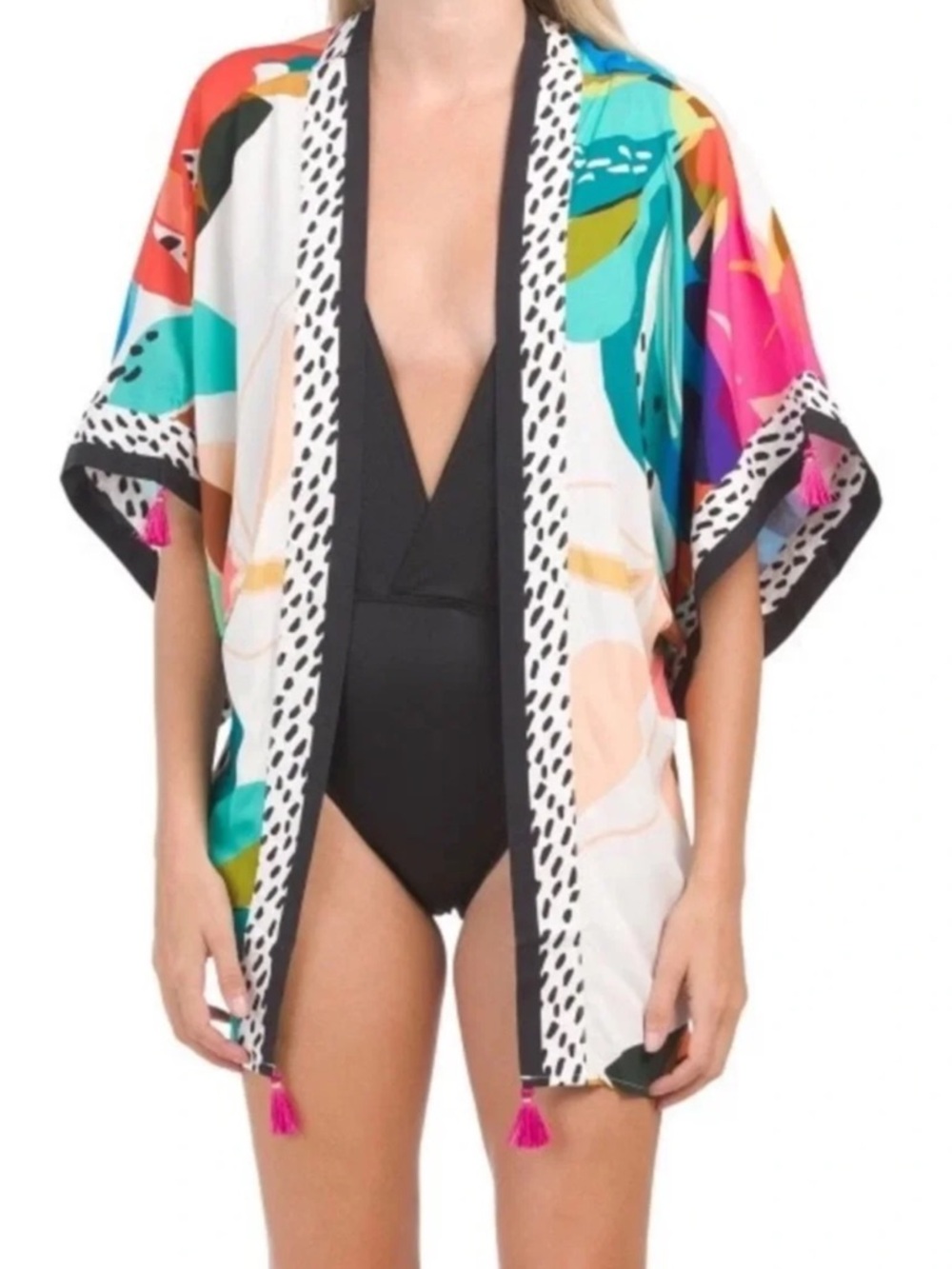 La Blanca Multicolor Printed Swim Cover-Up with Black Trim